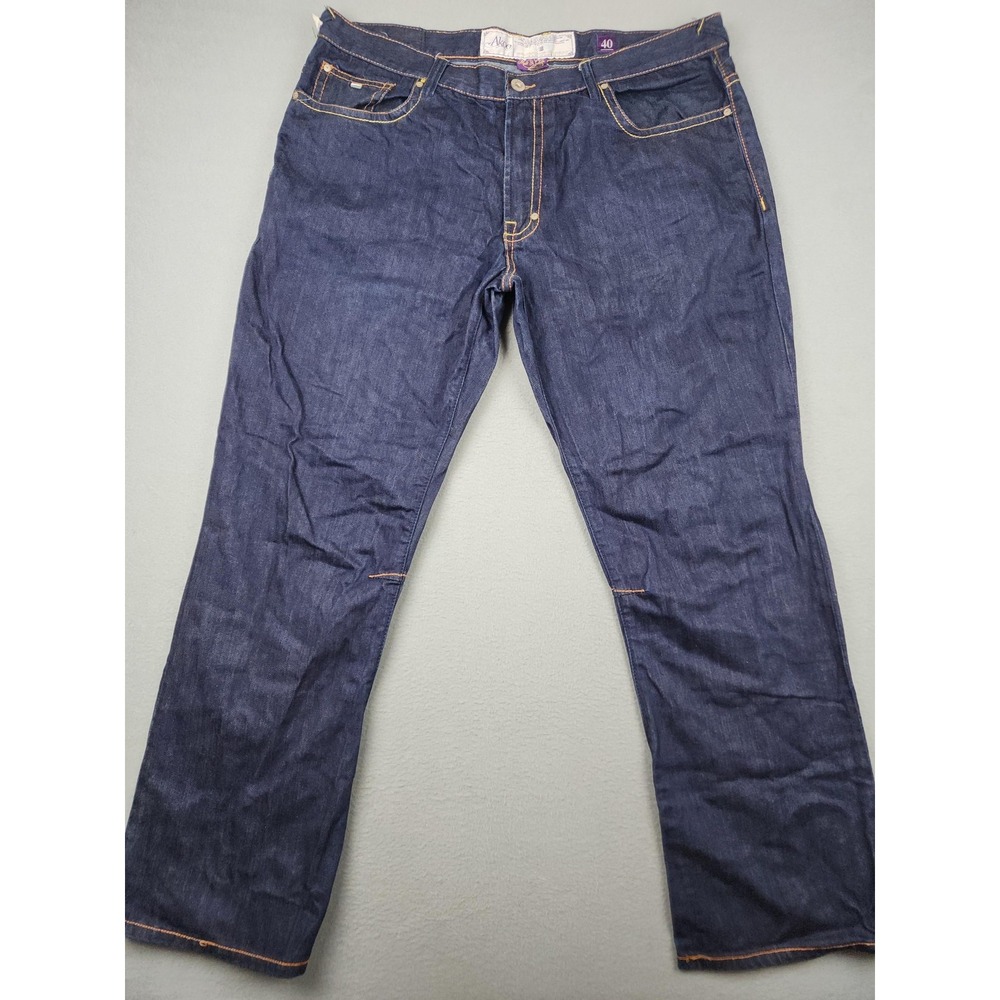 AKOO Jeans Mens 40x33 Dark Wash Blue Straight Denim Embroider Streetwear HipHop
